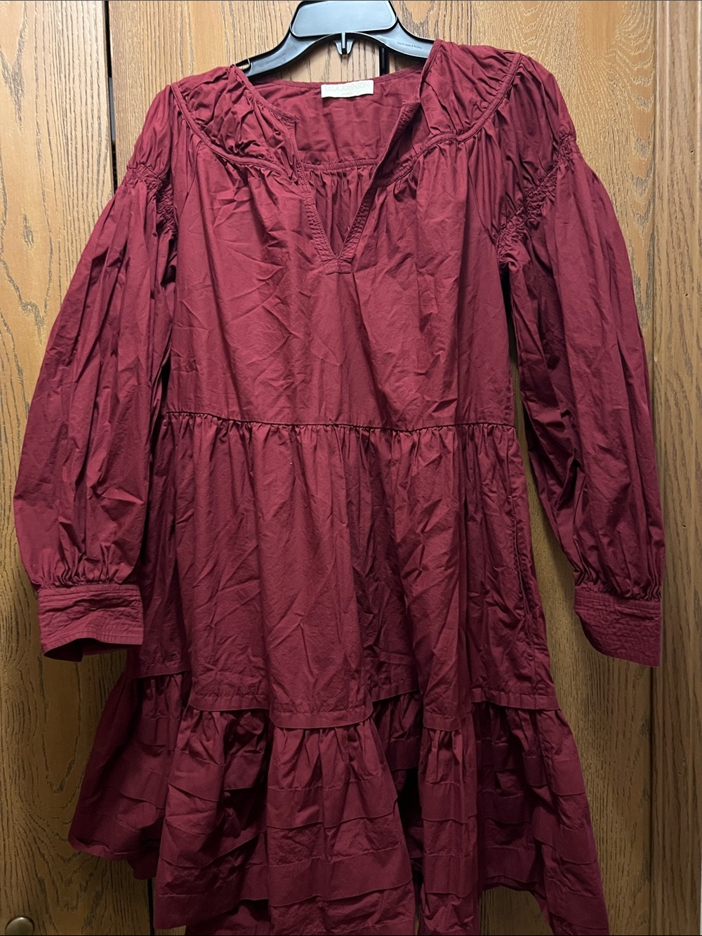 Ulla Johnson Burgundy Tiered Long-Sleeve Dress